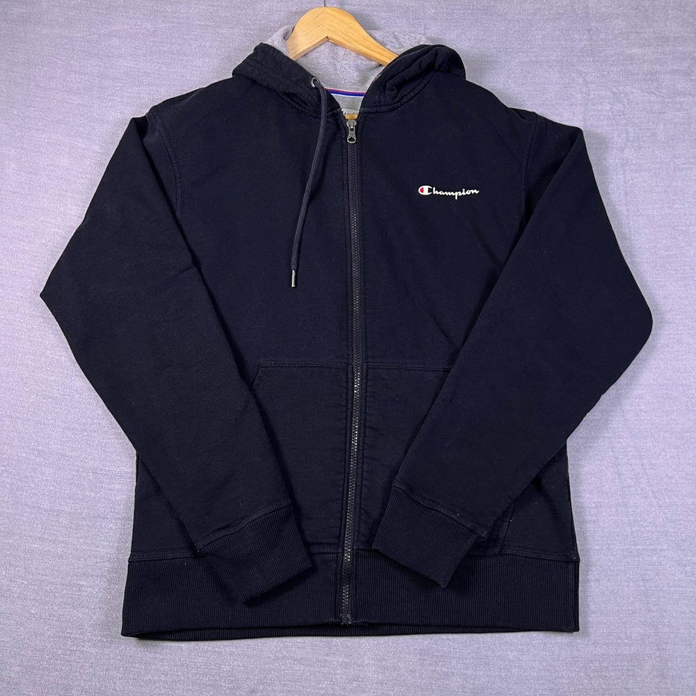 Champion Authentic Full Zip Hooded Sweatshirt Mens Size M Black Fleece Hoodie
